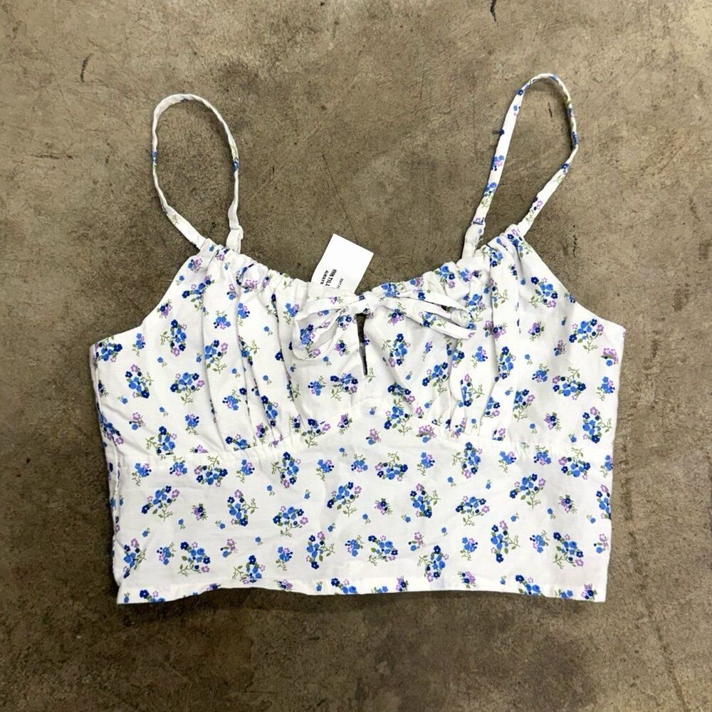 Sky & Sparrow Ditsy Blue Floral Bow Cropped Tank Size S